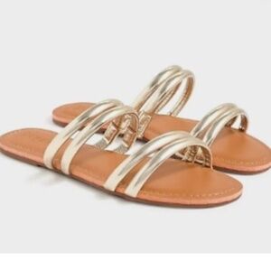 NWT J Crew Light Gold Metallica Seaside Sandals Strappy Size 8